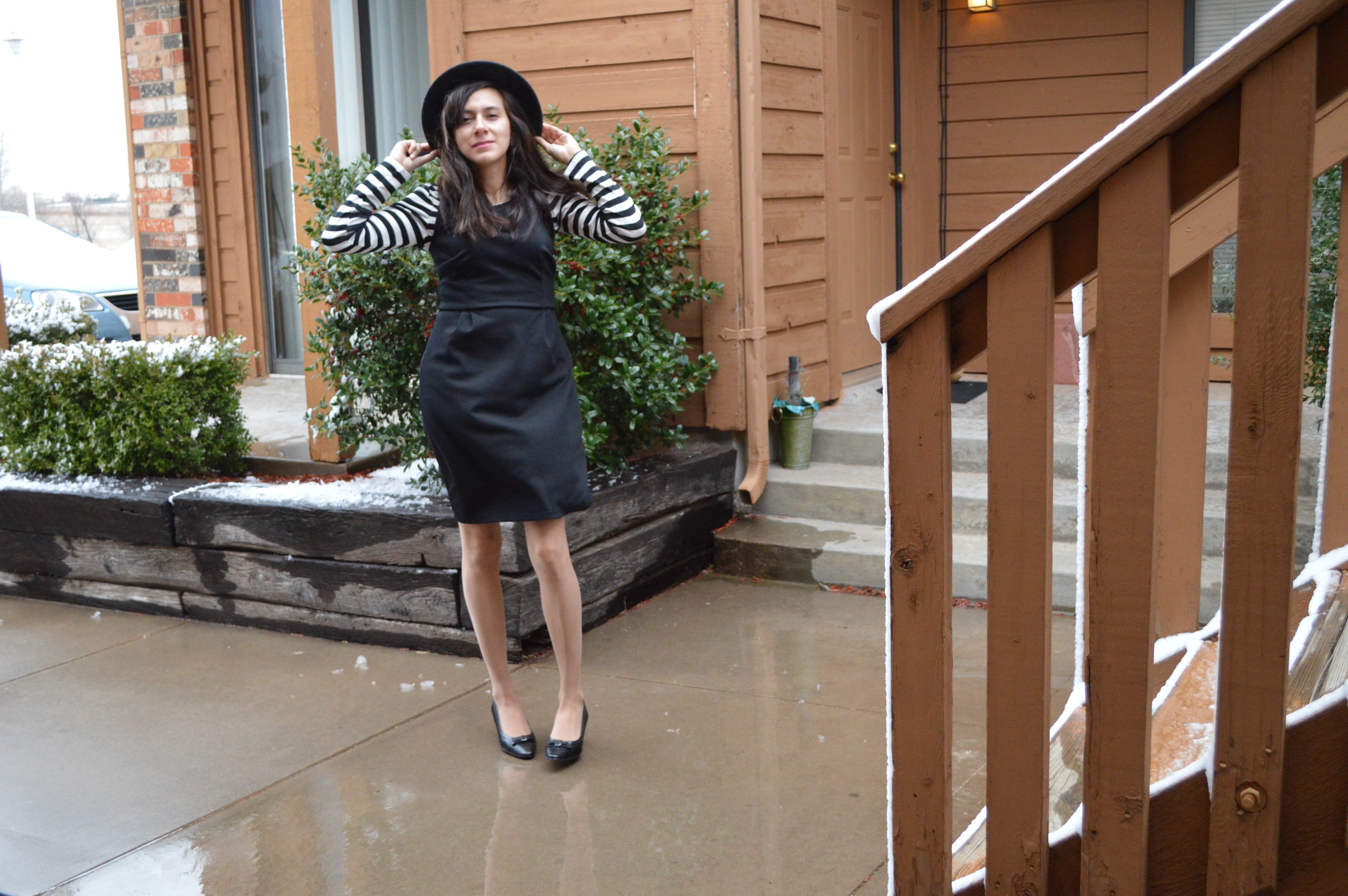 stripe top, black dress, women clothes, shop my blog, winter style, fashion blogger