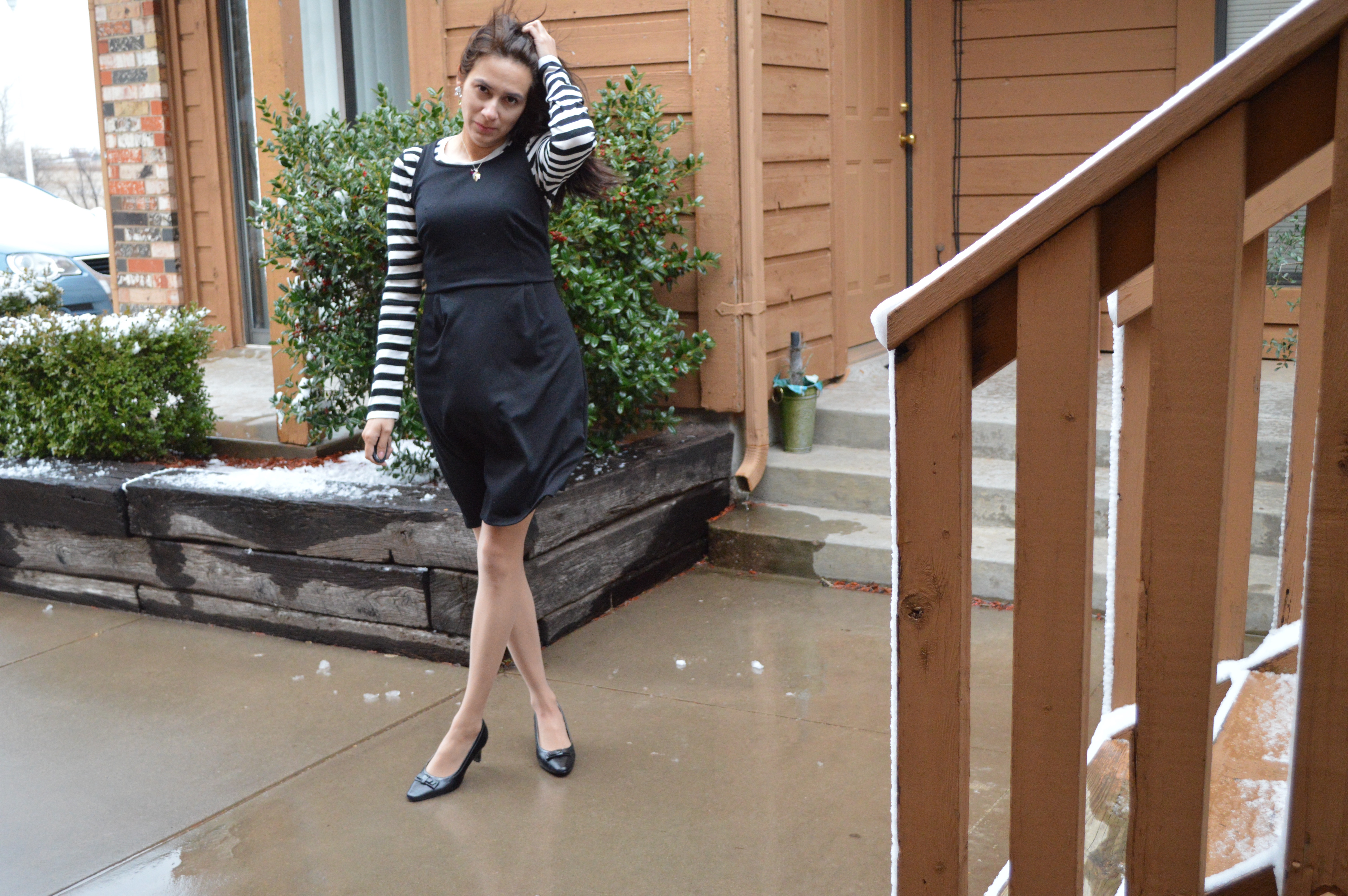 stripe top, black dress, women clothes, shop my blog, winter style, fashion blogger
