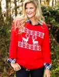 kint sweater, christmas sweater, how to dress up a christmas sweater, styled, fun red sweater, holiday outfit, women clothes, shopping, what to wear for christmas 