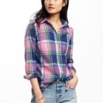 old Navy Plaid Shirt, Pink and blue plaid, women clothes 