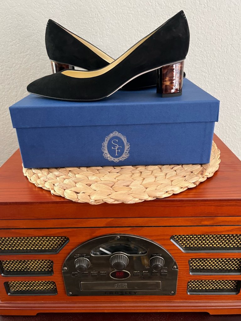 Sarah Flint luxury heels, black heels,  tortoiseshell heel 