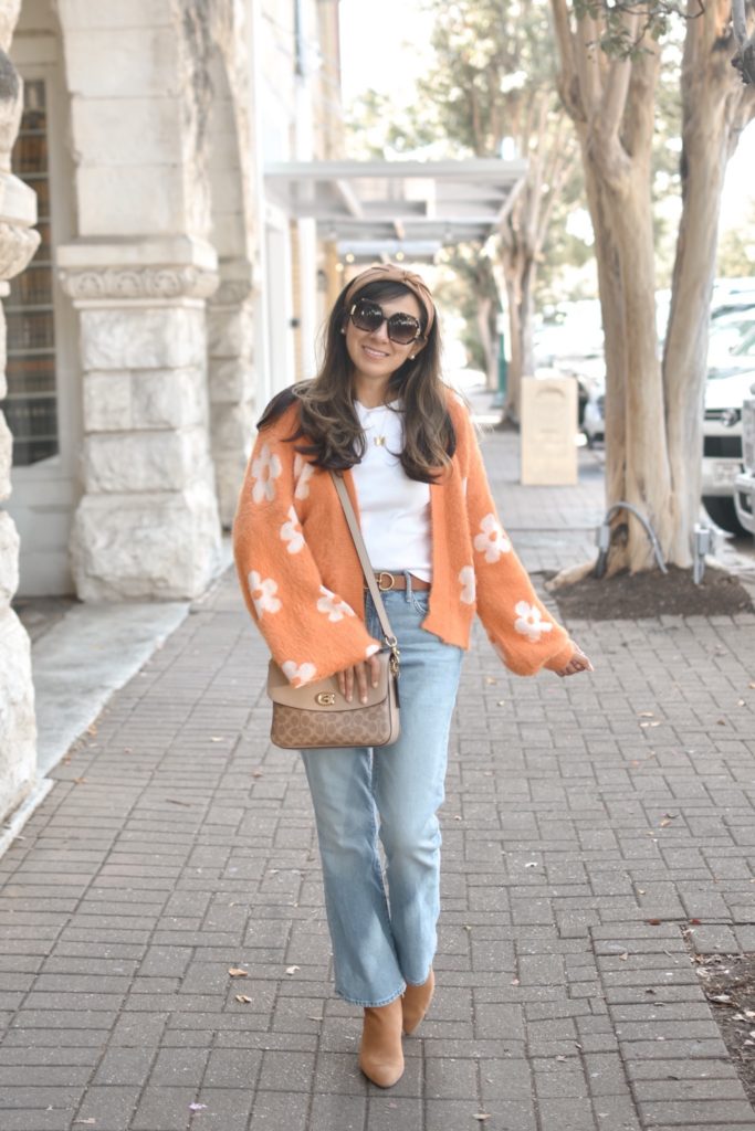 Chicwish floral orange cardigan for fall